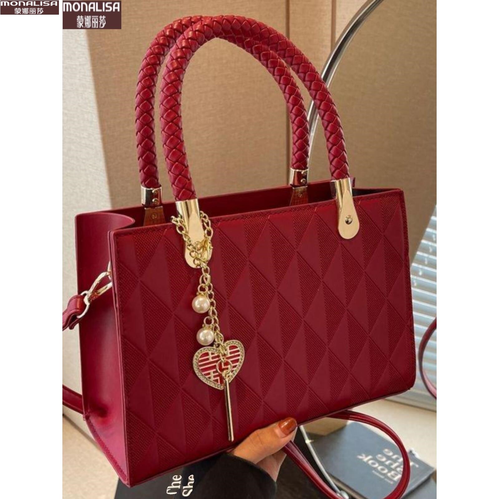 蒙娜丽莎官方正品红色婚包大容量手提女包日常新娘女妈妈时尚包喜