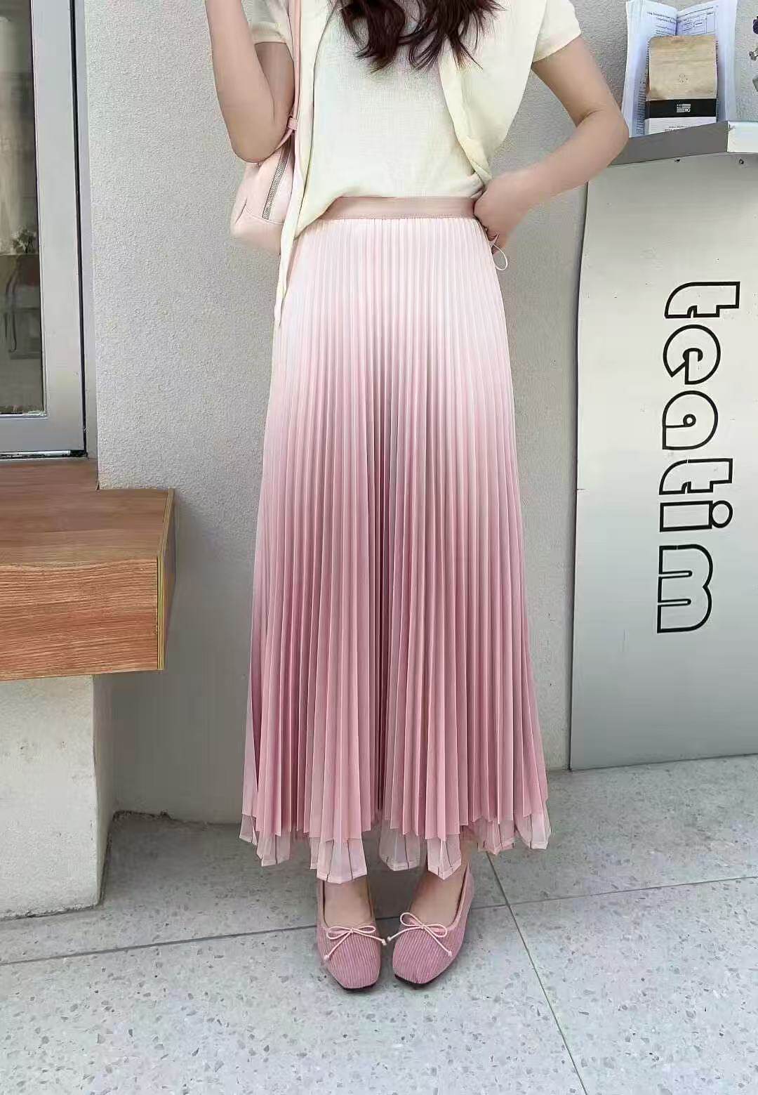 欧货时尚高级感双层百折裙网纱渐变气质半身裙女春夏宽松显瘦长裙