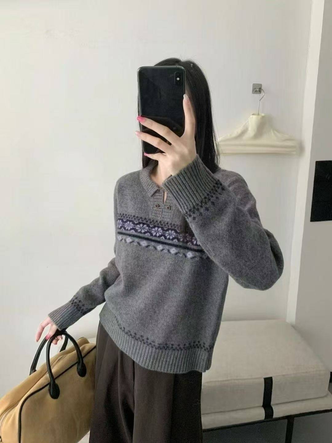 韩系时尚全羊毛费尔岛针织衫