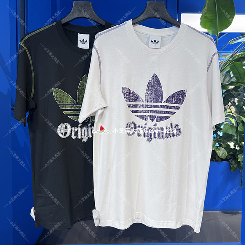 adidas三叶草做旧图案短袖T恤