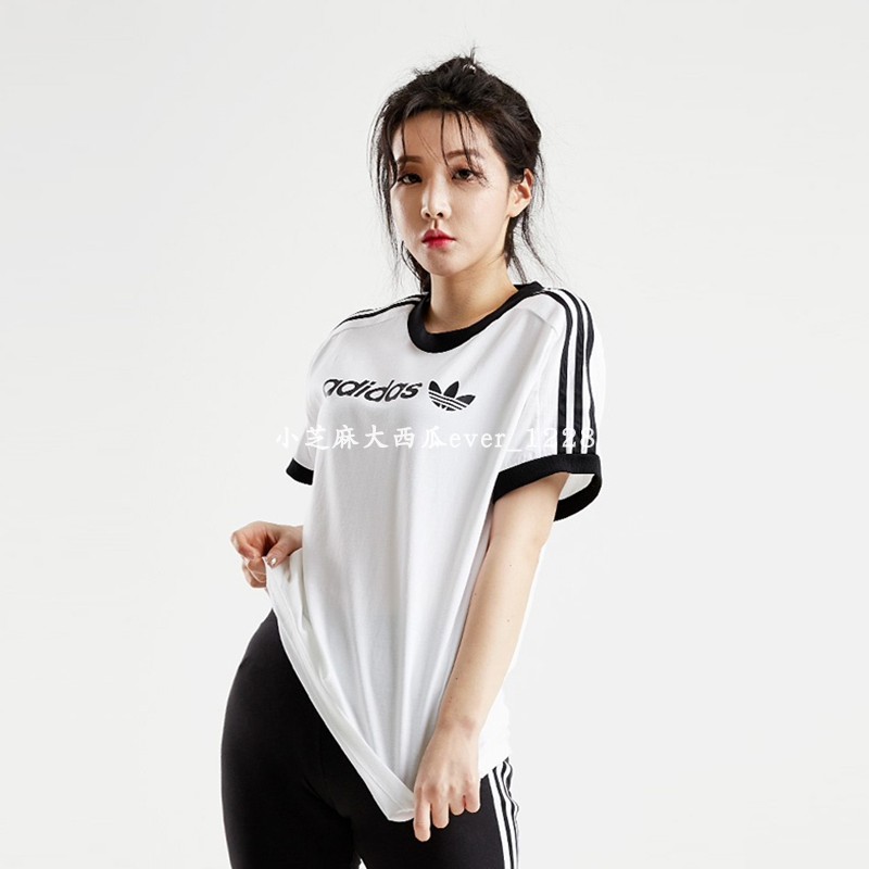 adidas三叶草专柜正品简约字母图案女圆领短袖T恤DZ5663 DZ2360