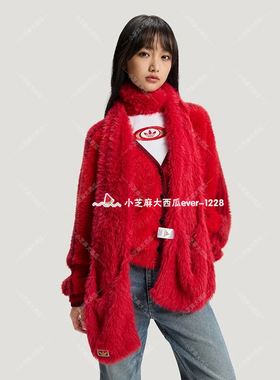 adidas三叶草CNY新年款舒适时尚冬季保暖毛绒口袋围巾围脖KH0284