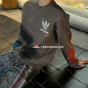 adidas三叶草正品SFTM 003联名抽象风印花休闲运动宽松毛衣IY9517