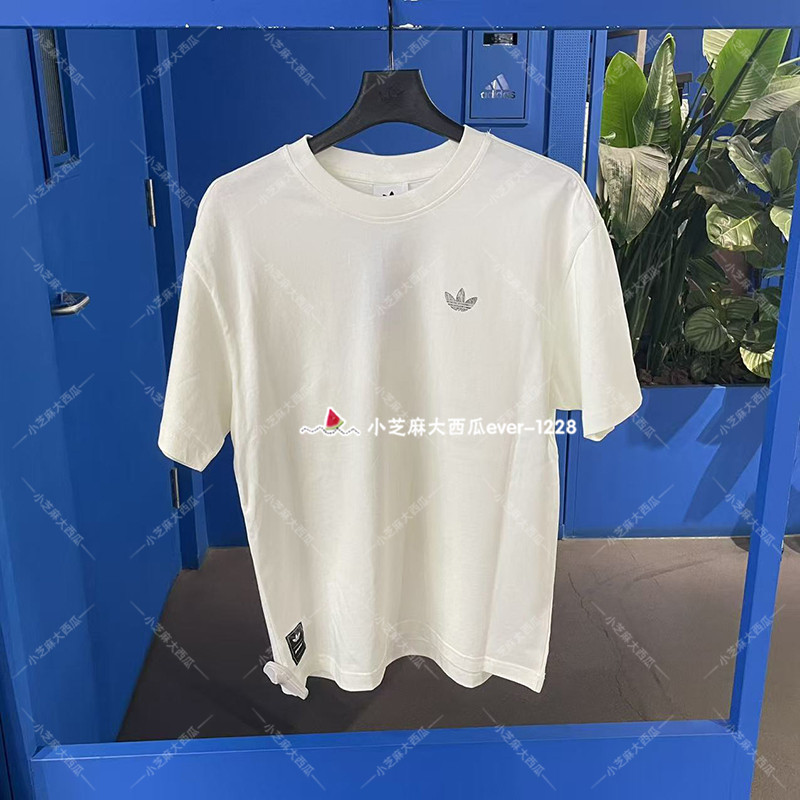 adidas三叶草复古足球风纯棉短袖图片