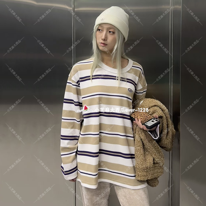 adidas三叶草华夫格条纹运动长袖