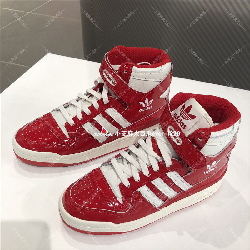 adidas三叶草专柜正品forum 84红白漆皮亮面休闲高帮板鞋gy6973