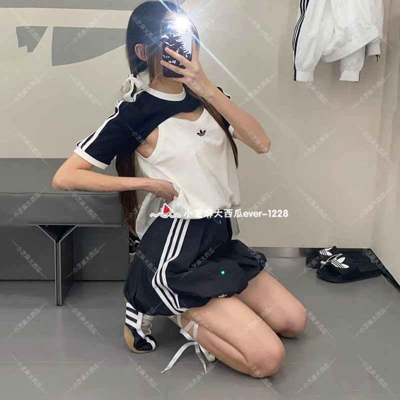 adidas三叶草二合一运动短袖T恤图片
