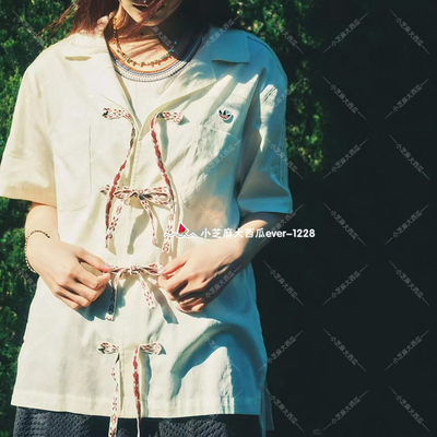 adidas三叶草印花系带短袖衬衫