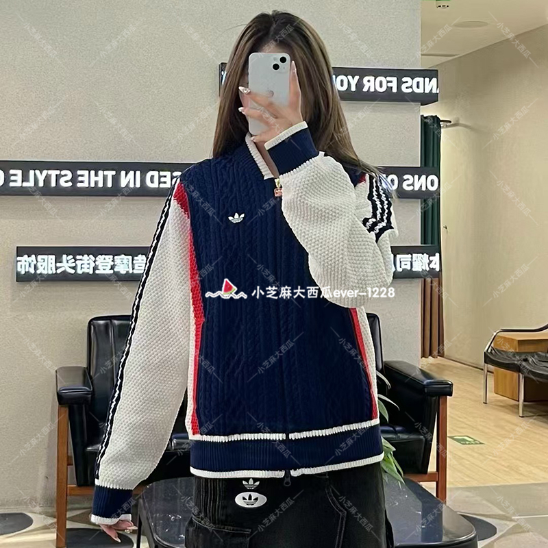 adidas三叶草古宽松针织开衫