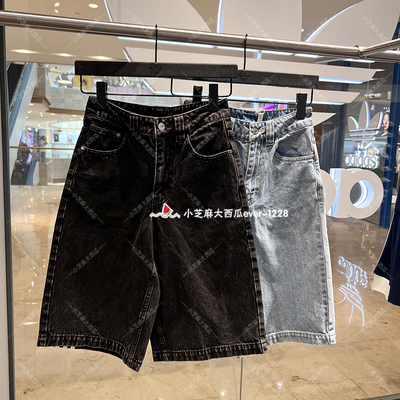 adidas三叶草复古风牛仔运动短裤