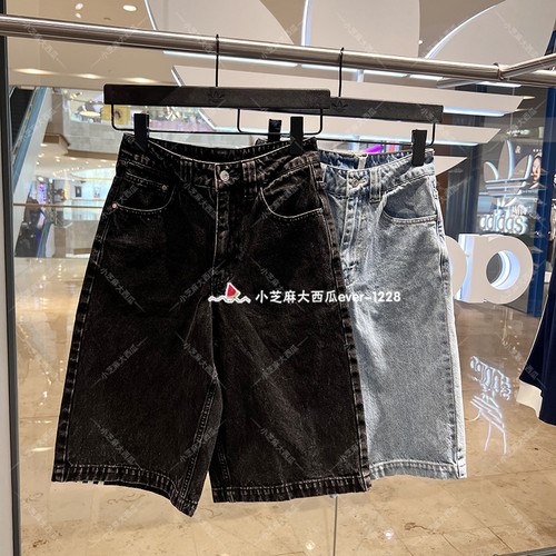 adidas三叶草复古风牛仔运动短裤