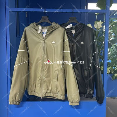 adidas三叶草PU运动连帽棉服