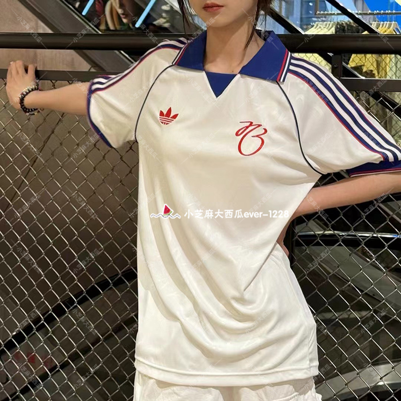 adidas三叶草足球风polo领短袖