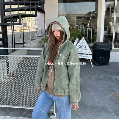 adidas三叶草梭织帆布夹克棉服