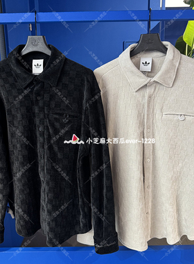 adidas三叶草Refined Lux系列复古暗纹休闲丝绒衬衫KU5614KU5615