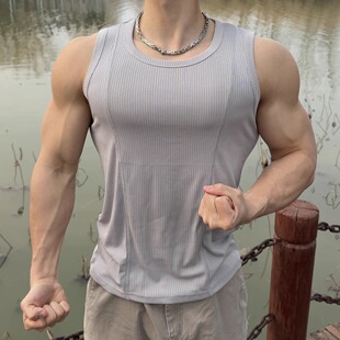 夏季 T恤显大速干弹力篮球宽肩肌理训练跑步健身衣 运动背心男无袖