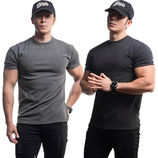 德绒短袖男打底衫保暖秋冬季运动半高领修身纯色训练健身衣服t恤