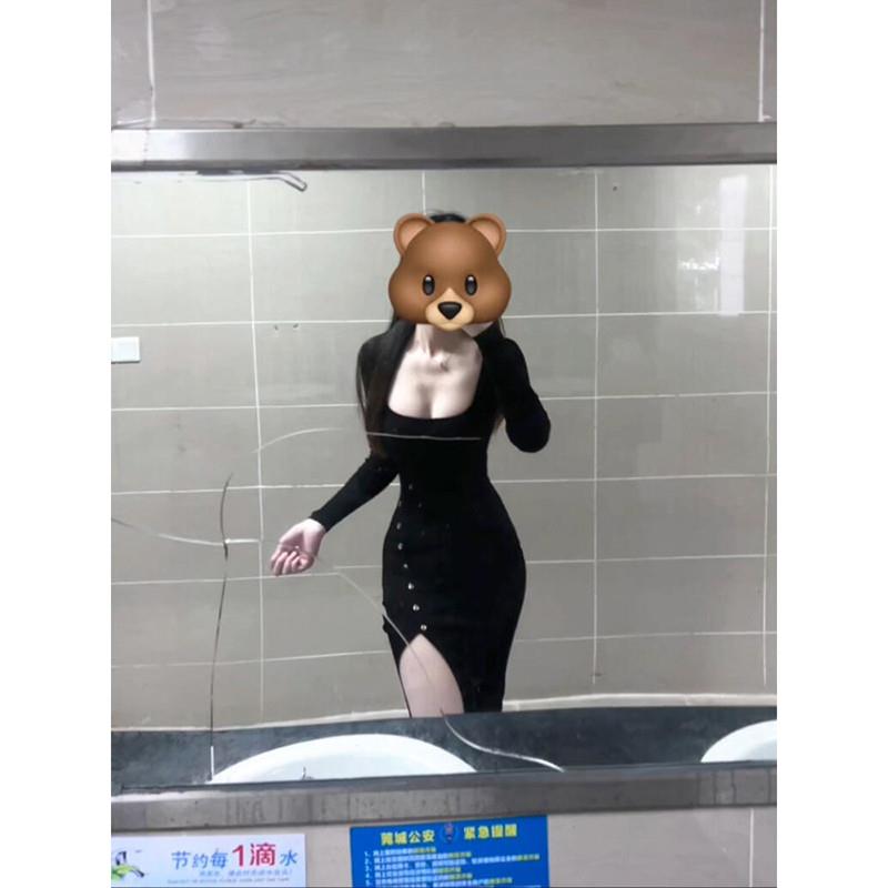 纯欲性感方领长袖连衣裙子女春季开叉设计感收腰显瘦中长款包臀裙