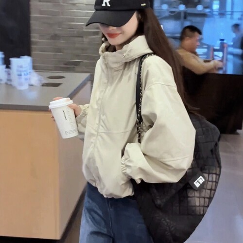 米白色短款外套女上衣小