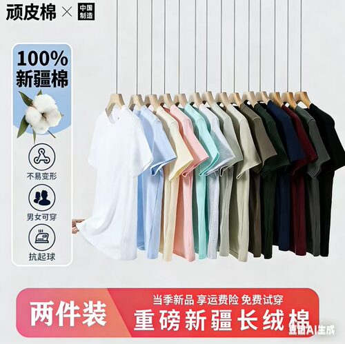 逐世保罗纯棉短袖【买一送一】新疆长绒棉T恤圆领美式宽松上衣