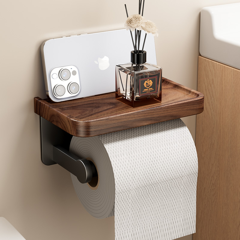 胡桃木卫生间厕纸盒厕所浴室洗手台纸巾盒置物架酒店卷纸架纸巾架