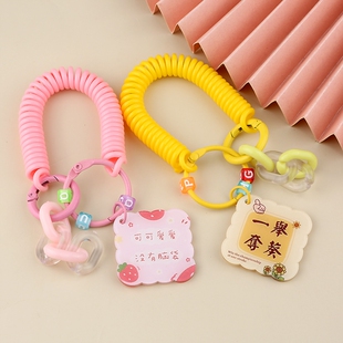 高颜值弹簧绳钥匙扣双面亚克力字牌挂件弹力手腕防丢绳链包包挂饰