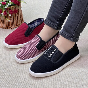 一脚蹬吸汗透气柔软轻便男女士休闲布鞋 松紧鞋 何航手工布鞋