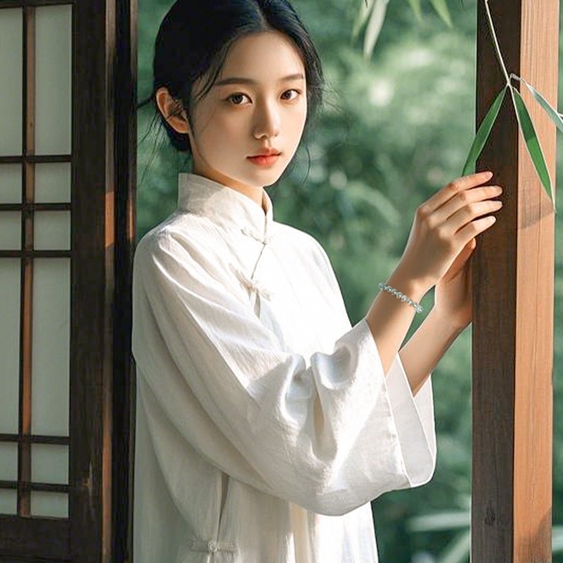 2025天然巴西绿幽灵手串男女款黑曜石海蓝宝红玛瑙檀木水晶手链转