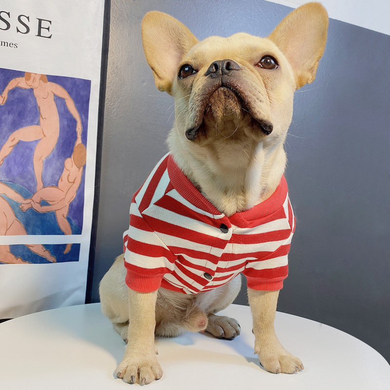 宠物狗狗秋冬衣服法斗巴哥柴犬加绒保暖马甲背心条纹针织衣服套装