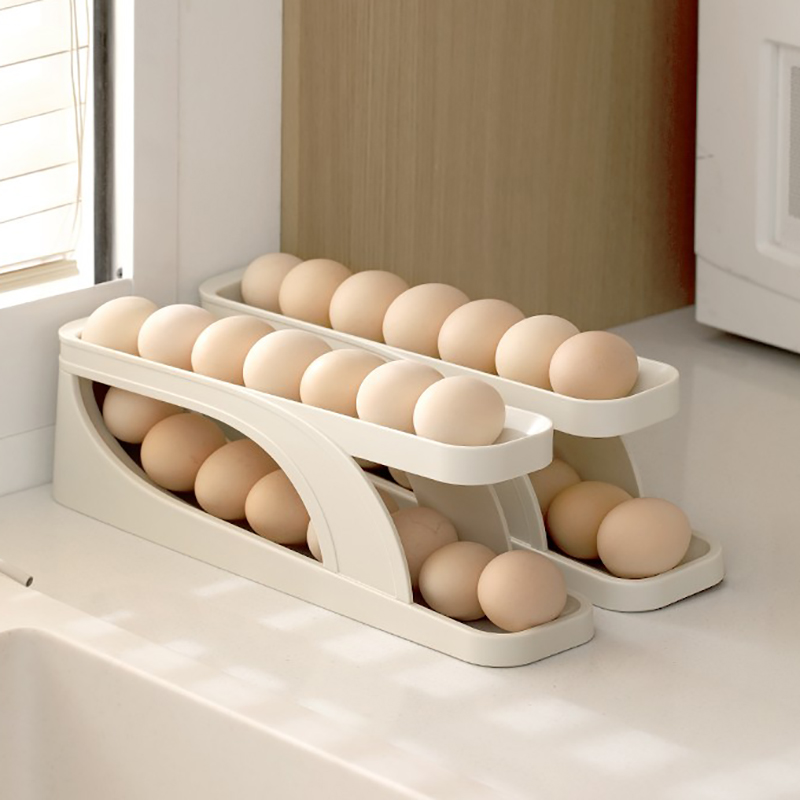 fasola家用鸡蛋盒滚动收纳盒冰箱整理侧门滑梯式鸡蛋架双层蛋托