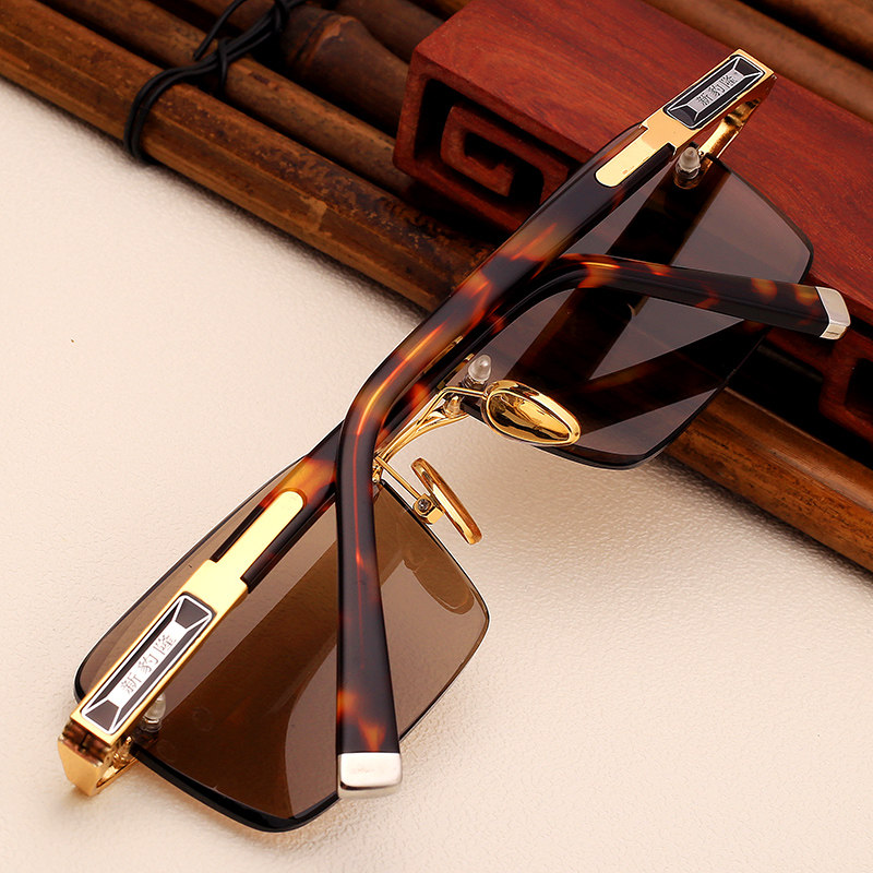 整块天然石头切割水晶眼镜男款石头镜水晶石太阳镜无框切边墨镜