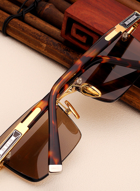 整块天然石头切割水晶眼镜男款石头镜水晶石太阳镜无框切边墨镜