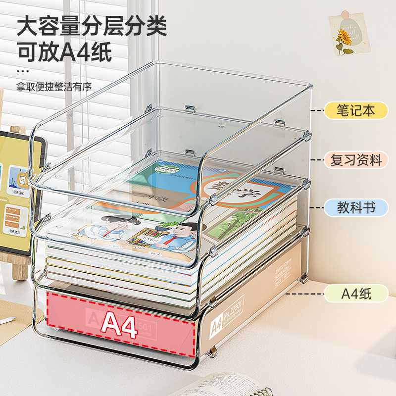 书桌收纳置物架书架文件架a4纸学习整理盒学生桌面收纳盒9书房
