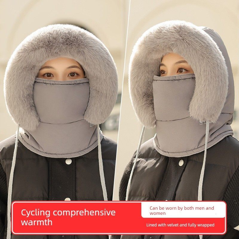 雷锋帽男子冬季自行车电动车保暖神器防风面罩围巾加厚套头衫女棉