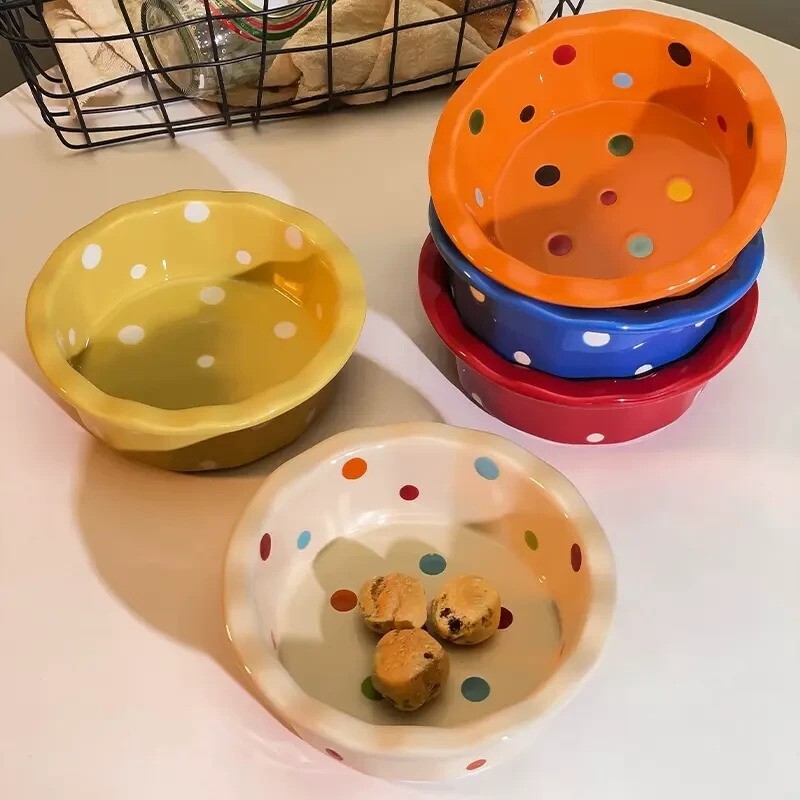 宠物碗可爱ins风波点圆点陶瓷碗甜品早餐碗家用焗饭烘焙碗