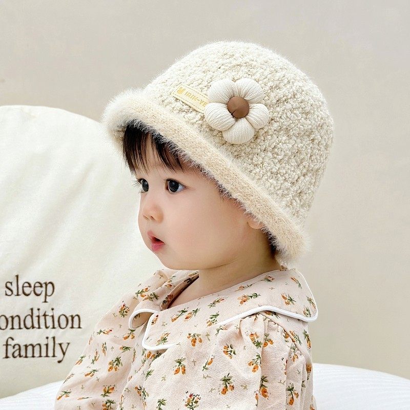 女宝宝帽子秋冬款韩版洋气婴儿针织水桶帽冬季女童时尚加厚渔夫帽