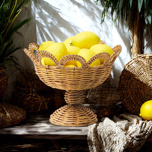 北欧创意天然藤编果篮客厅家用收纳筐儿童玩具零食筐遥控器杂物篮