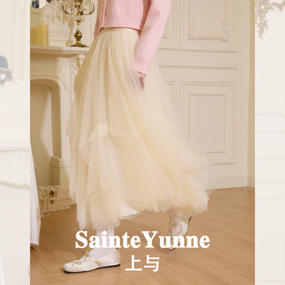 【薄雾少女】褶皱网纱长裙裙