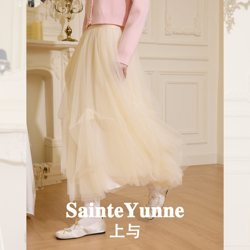 【薄雾少女】褶皱网纱长裙裙