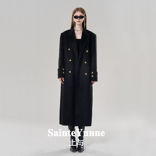 SainteYunne原创长款高级贵气男女秋冬羊毛双排扣显瘦大衣DY253