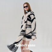SainteYunne上与原创设计感水墨毛织开衫 宽松毛衣外套配围巾WT318