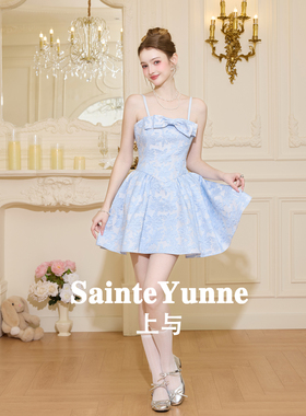 SainteYunne上与【春日油画】春夏蝴蝶结领显瘦蓬蓬短连衣裙LQ913