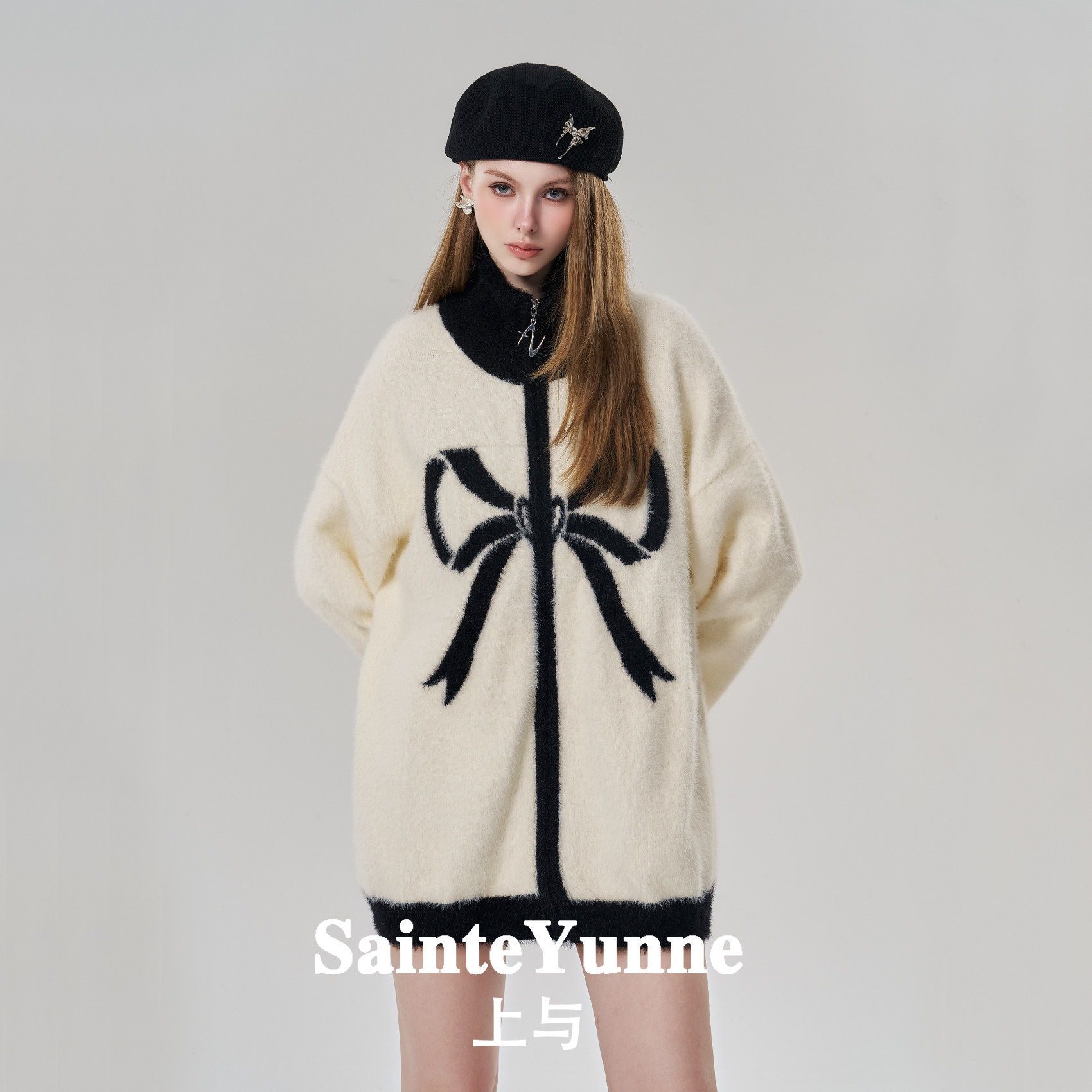 限时破价 SainteYunne半高领蝴蝶结毛衣秋冬宽松毛织外套WT316