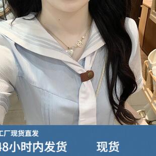 夏季12-15岁女大童海军风中长款短袖过膝长裙子13初中学生连衣裙