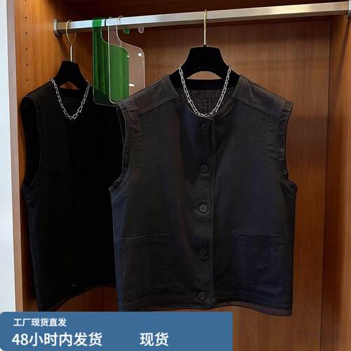 大码宽松轻薄款叠穿雪防衫夏季女极简风纯色系单排扣开衫无袖衬衣