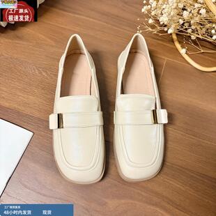 羊皮版~春秋季新款晚晚风温柔配裙子的鞋子平底法式小皮鞋单鞋女