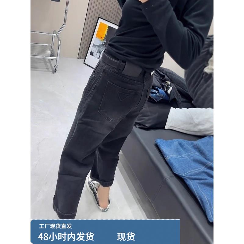 梨型身材秋季新款窄版直筒牛仔裤女大码胖mm小个子百搭显瘦法棍裤