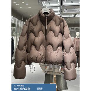咖色短款波浪羽绒服女2024冬季新款高级感加厚90白鸭绒保暖面包服