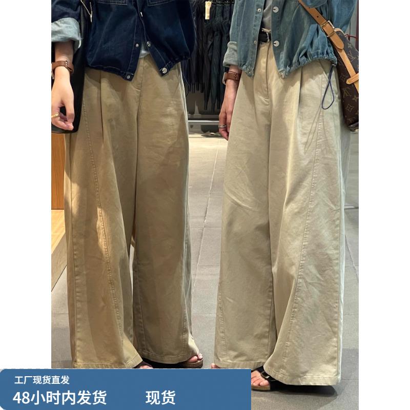 卡其色工装阔腿裤女2025秋冬新款大码胖mm梨形身材高腰遮胯直筒裤