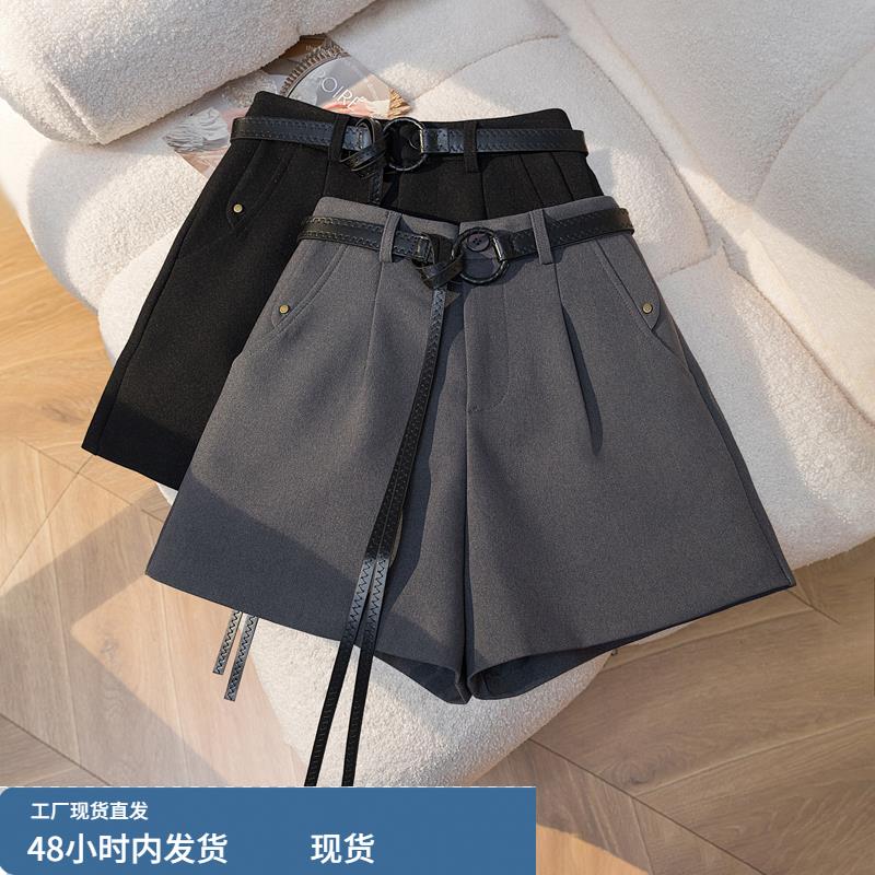 短裤女外穿2025宽松早秋新款a字显瘦休闲西装裤高腰灰色阔腿裤子